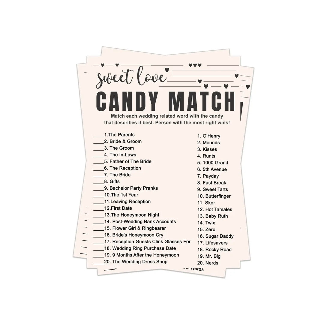 Diy bridal shower game pdf - hilarious match the candies challenge - printable bohemian bliss - party games