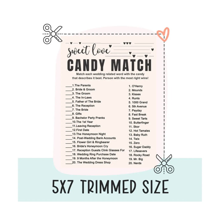 Diy bridal shower game pdf - hilarious match the candies challenge - printable bohemian bliss - party games