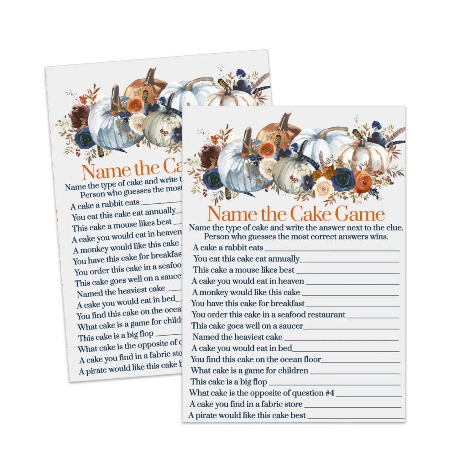 Diy pumpkin guess the cake game - printable bridal shower & wedding fun - floral pdf instant download - party games