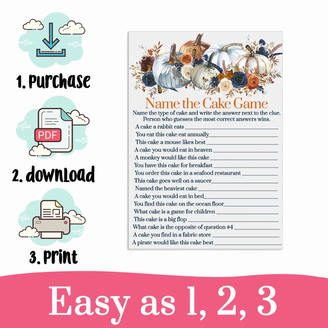 Diy pumpkin guess the cake game - printable bridal shower & wedding fun - floral pdf instant download - party games