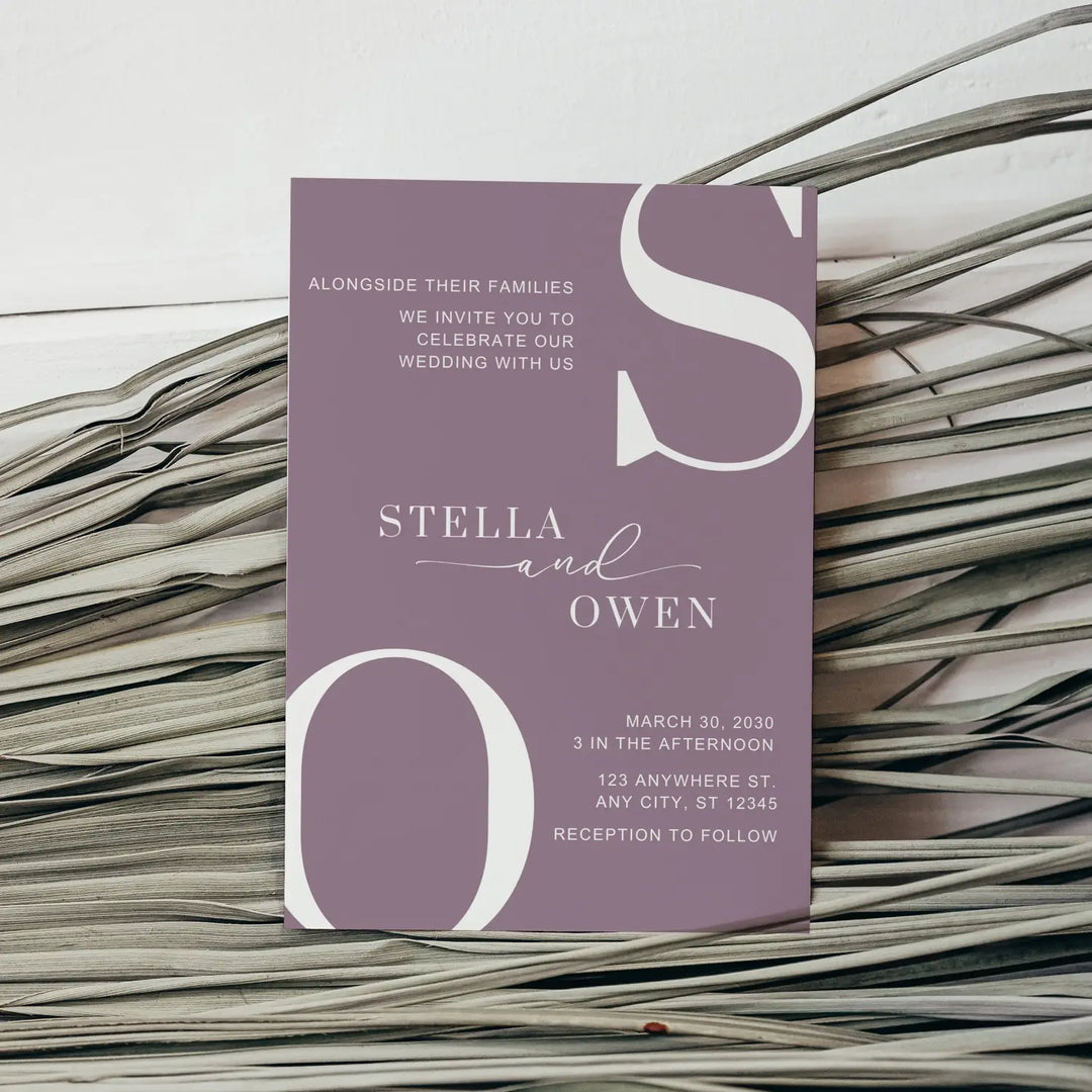 Elegant wedding invitations: personalized initials minimalist design 5x7 wild and free collection - invitations