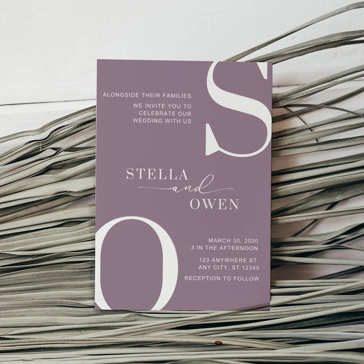 Elegant wedding invitations: personalized initials minimalist design 5x7 wild and free collection - invitations