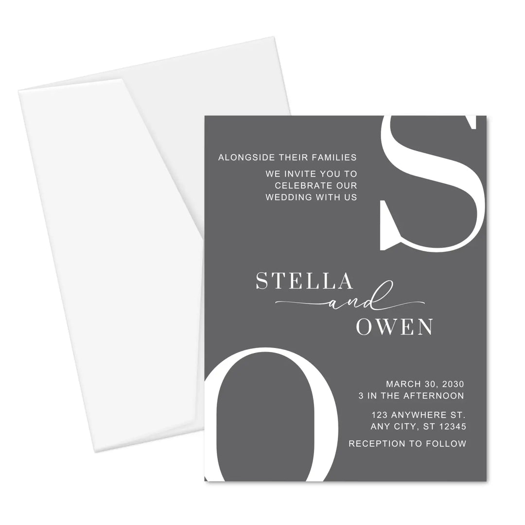 Elegant wedding invitations: personalized initials minimalist design 5x7 wild and free collection - invitations