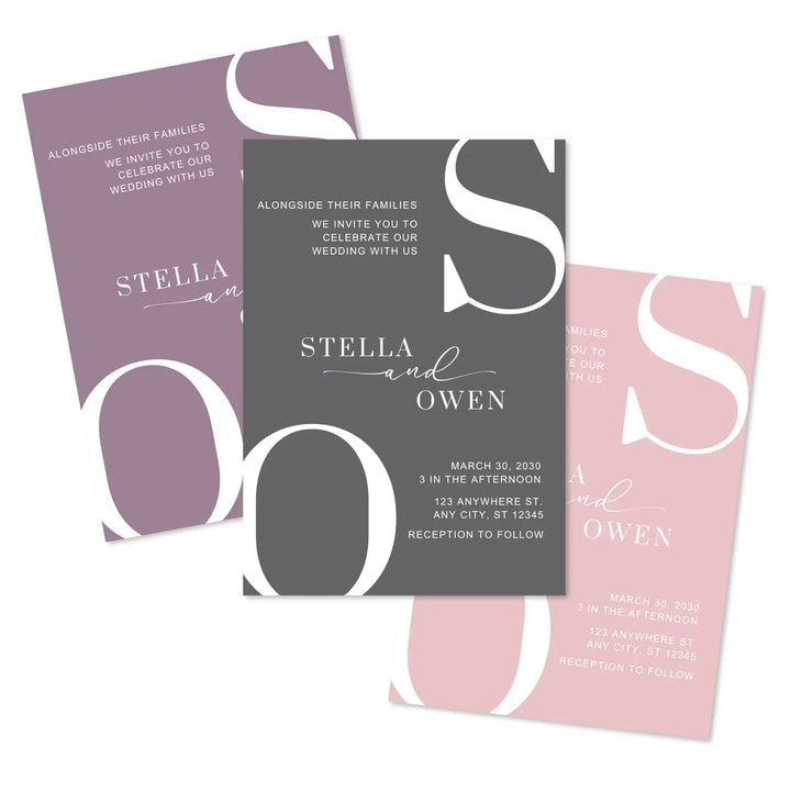 Elegant wedding invitations: personalized initials minimalist design 5x7 wild and free collection - invitations