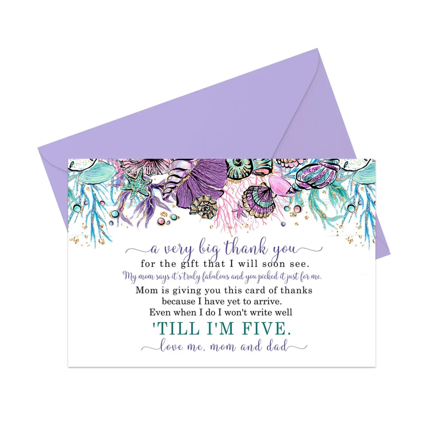 Enchanting seashells girls baby shower thank you cards - (15 pack) with purple envelopes 4x6 - office product