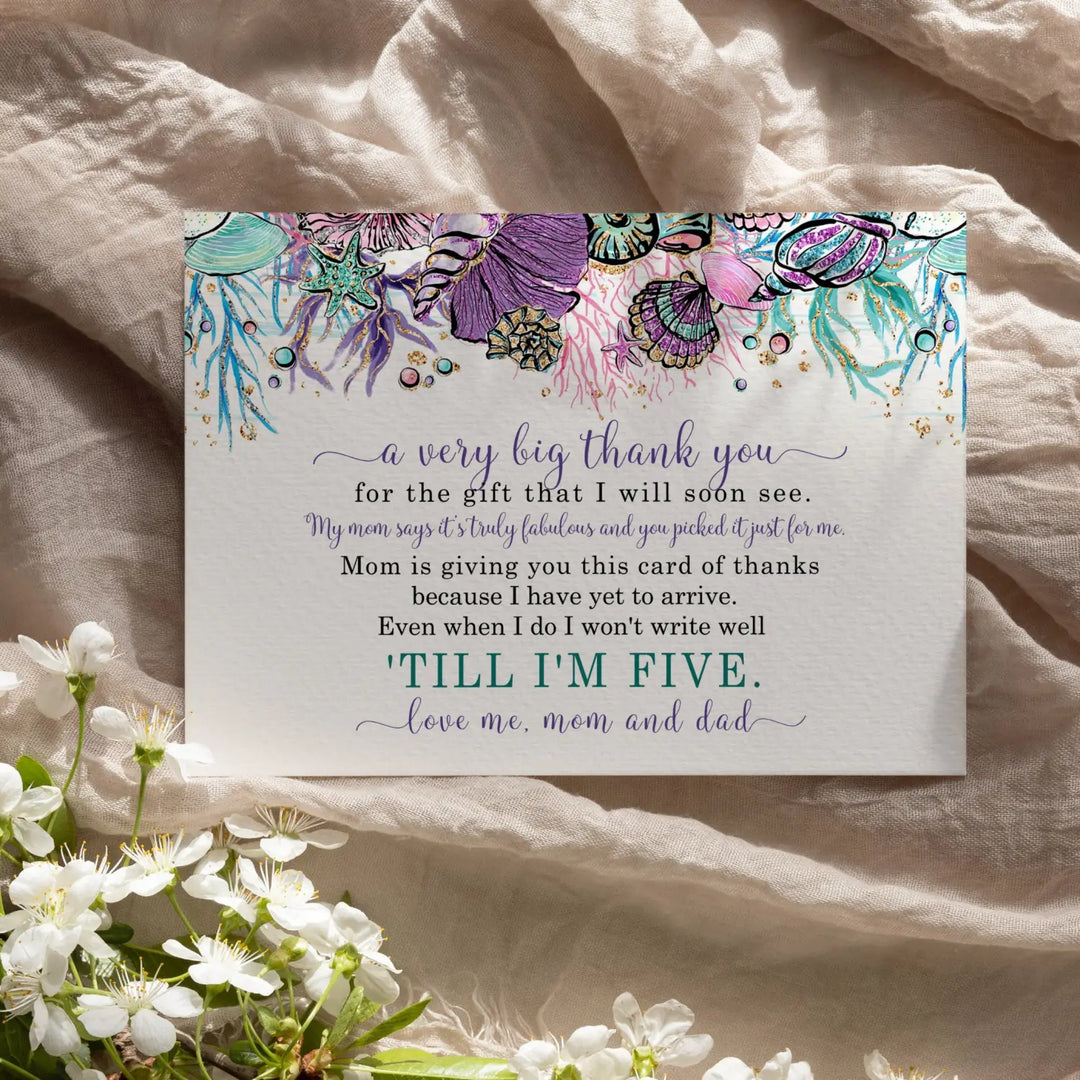 Enchanting seashells girls baby shower thank you cards - (15 pack) with purple envelopes 4x6 - office product