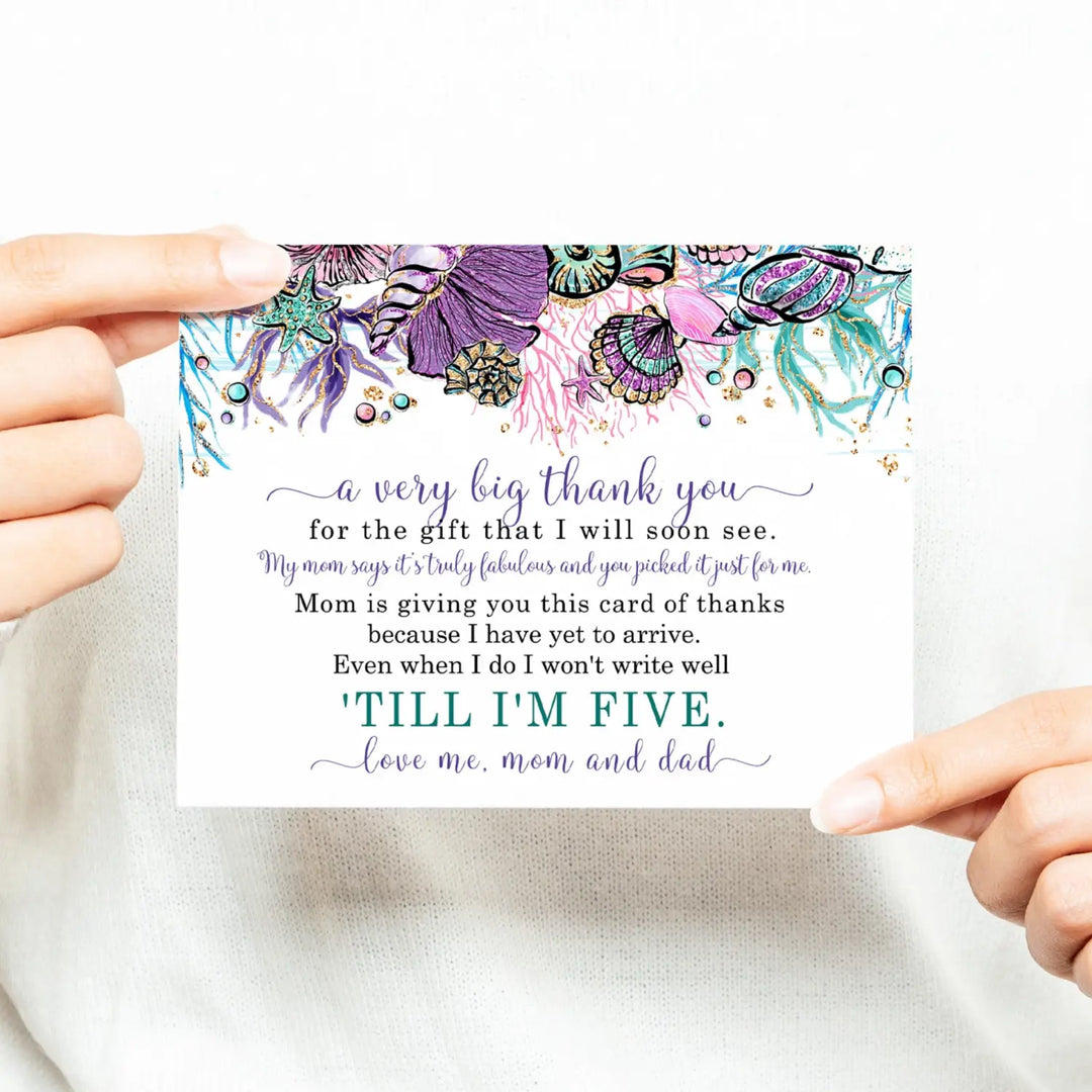 Enchanting seashells girls baby shower thank you cards - (15 pack) with purple envelopes 4x6 - office product