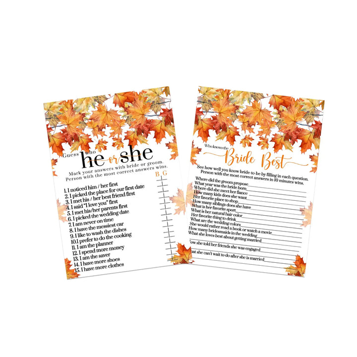 Fall in love bridal shower game he or she said wedding theme 25 double-sided cards - party games