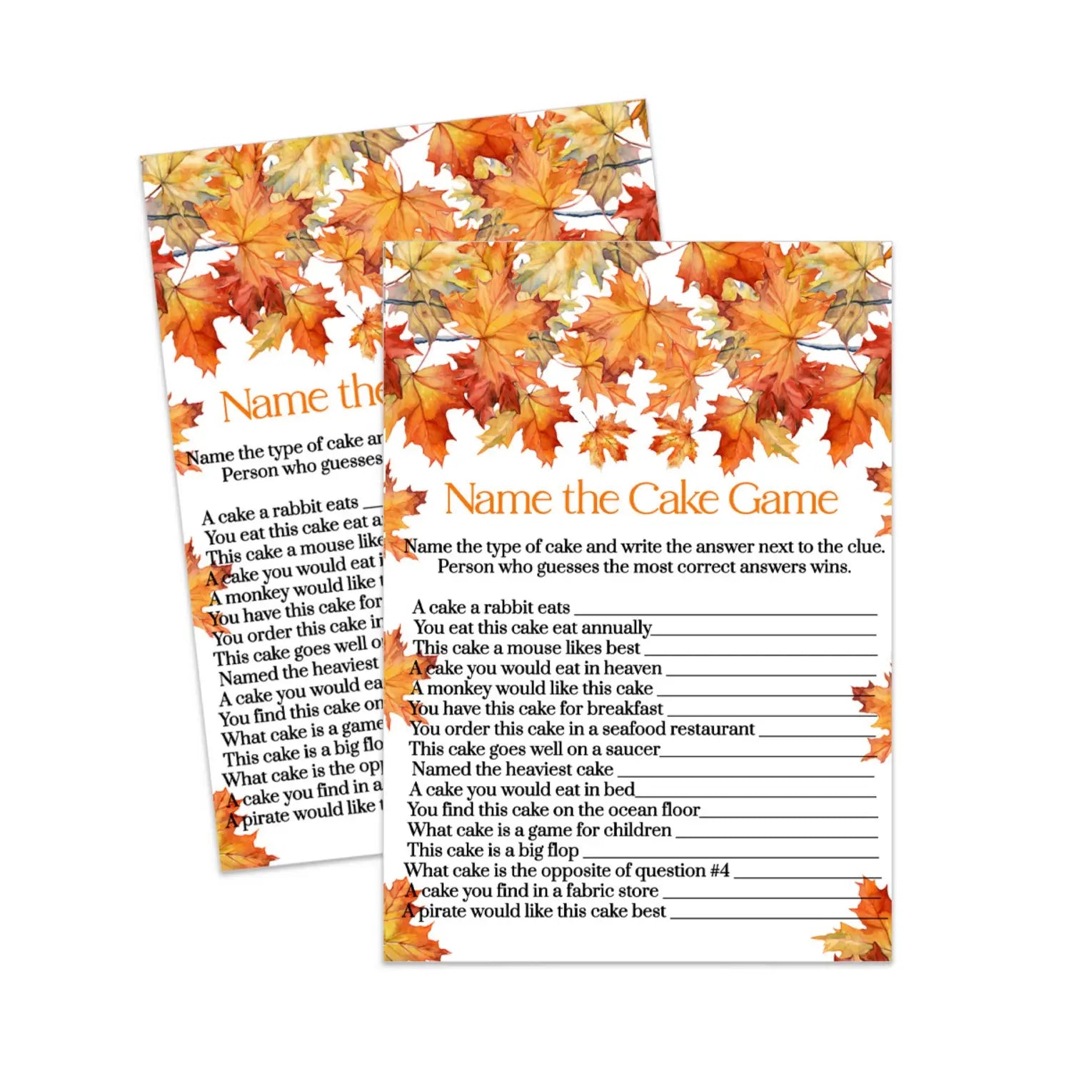 Fall in love guess the cake game - autumn bridal shower & wedding reception fun - instant pdf digital download - party