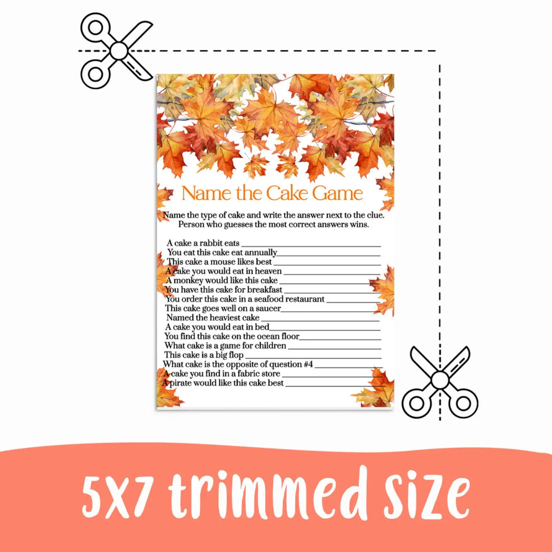 Fall in love guess the cake game - autumn bridal shower & wedding reception fun - instant pdf digital download - party