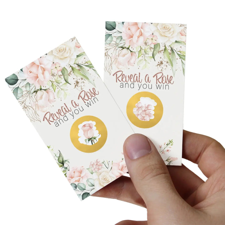 Floral bridal shower scratch-off game cards - 30 pack - love in bloom pink & gold botanical wedding party - games