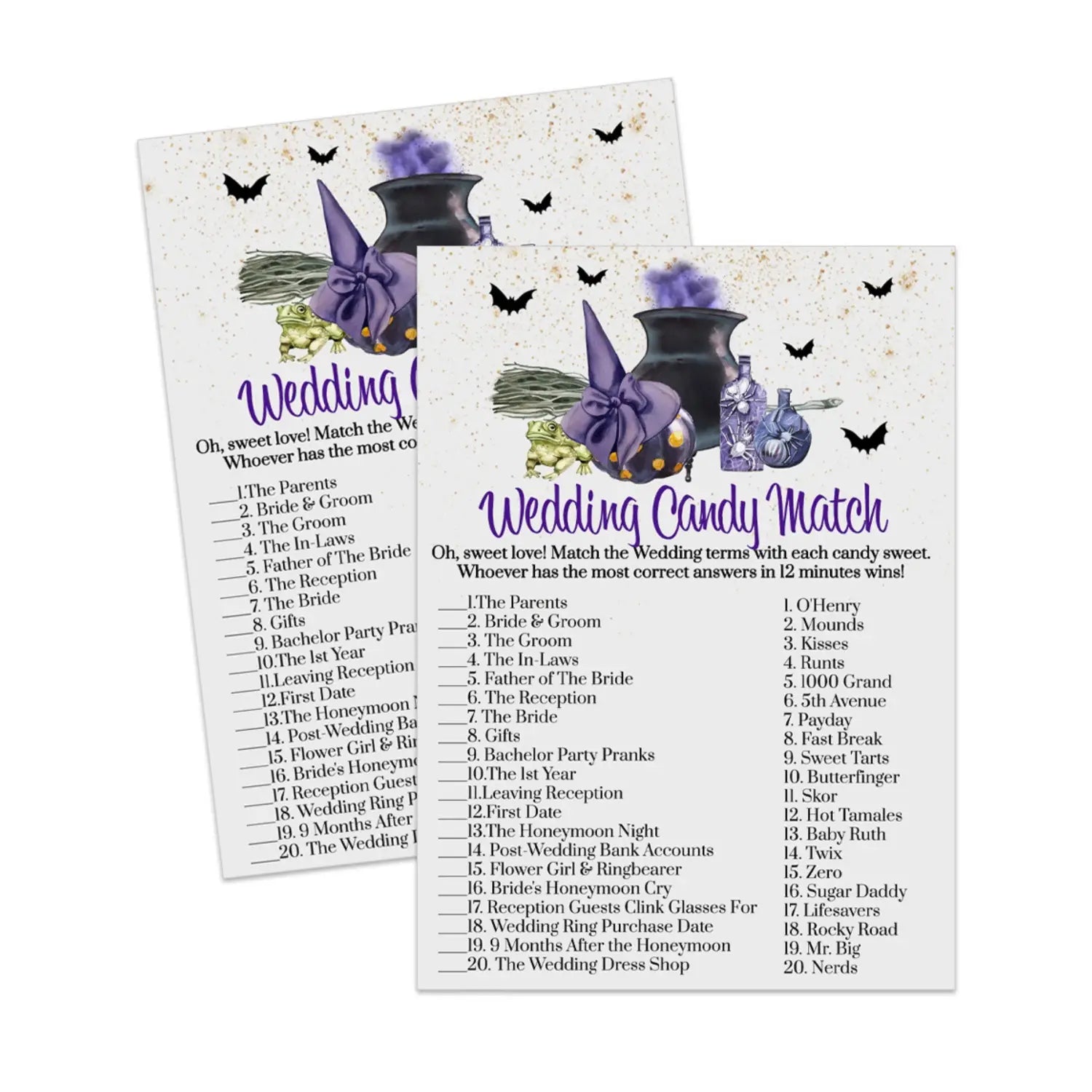 Fun bridal shower game - match the candies challenge - printable pdf - party games