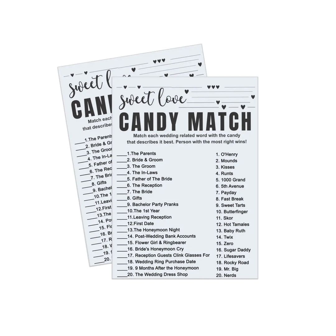 Fun diy bridal shower game - match the candies - printable pdf - party games
