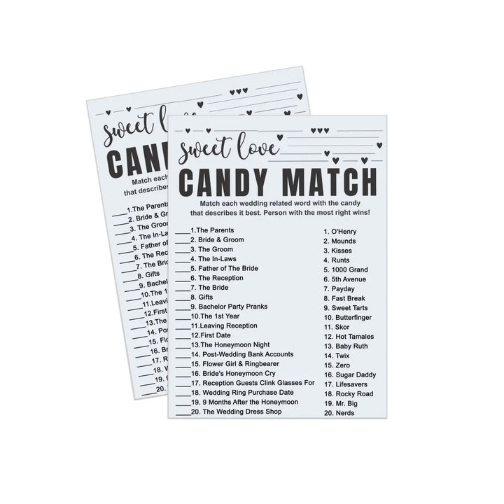 Fun diy bridal shower game - match the candies - printable pdf - party games