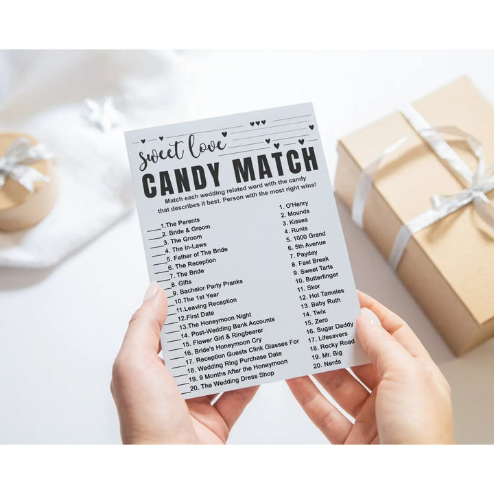 Fun diy bridal shower game - match the candies - printable pdf - party games