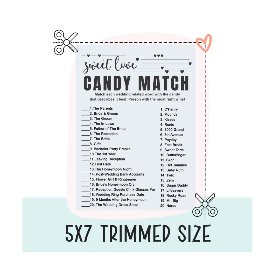 Fun diy bridal shower game - match the candies - printable pdf - party games