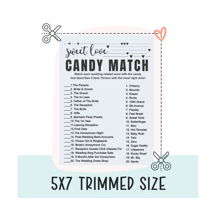 Fun diy bridal shower game - match the candies - printable pdf - party games
