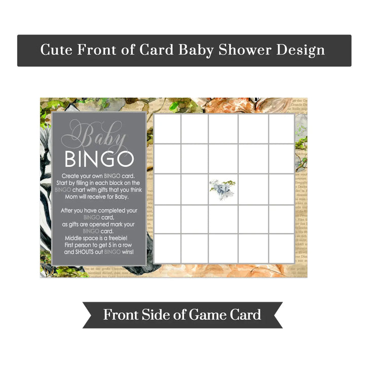Gender neutral jungle safari baby shower bingo game - party games