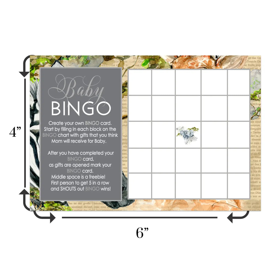 Gender neutral jungle safari baby shower bingo game - party games