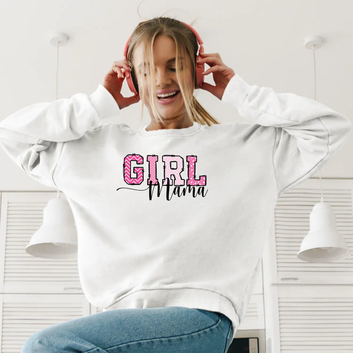 Girl mama crewneck sweatshirt pink gift for mom cute parenting apparel mother’s day wear family gatherings baby shower