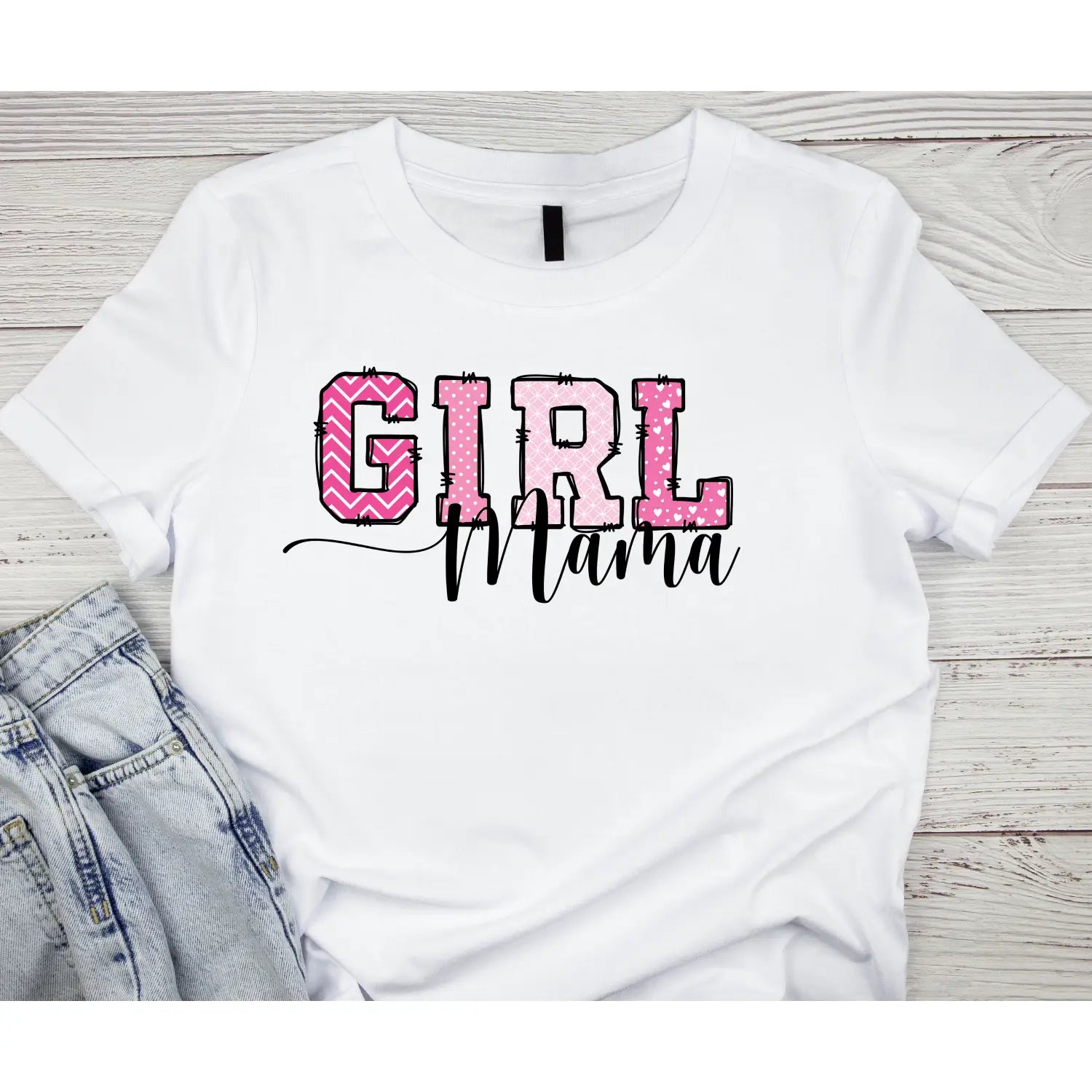 Girl mama women’s tee cute mommy graphict-shirt proud mom shirt casual wear matching family idea pink baby shower gift