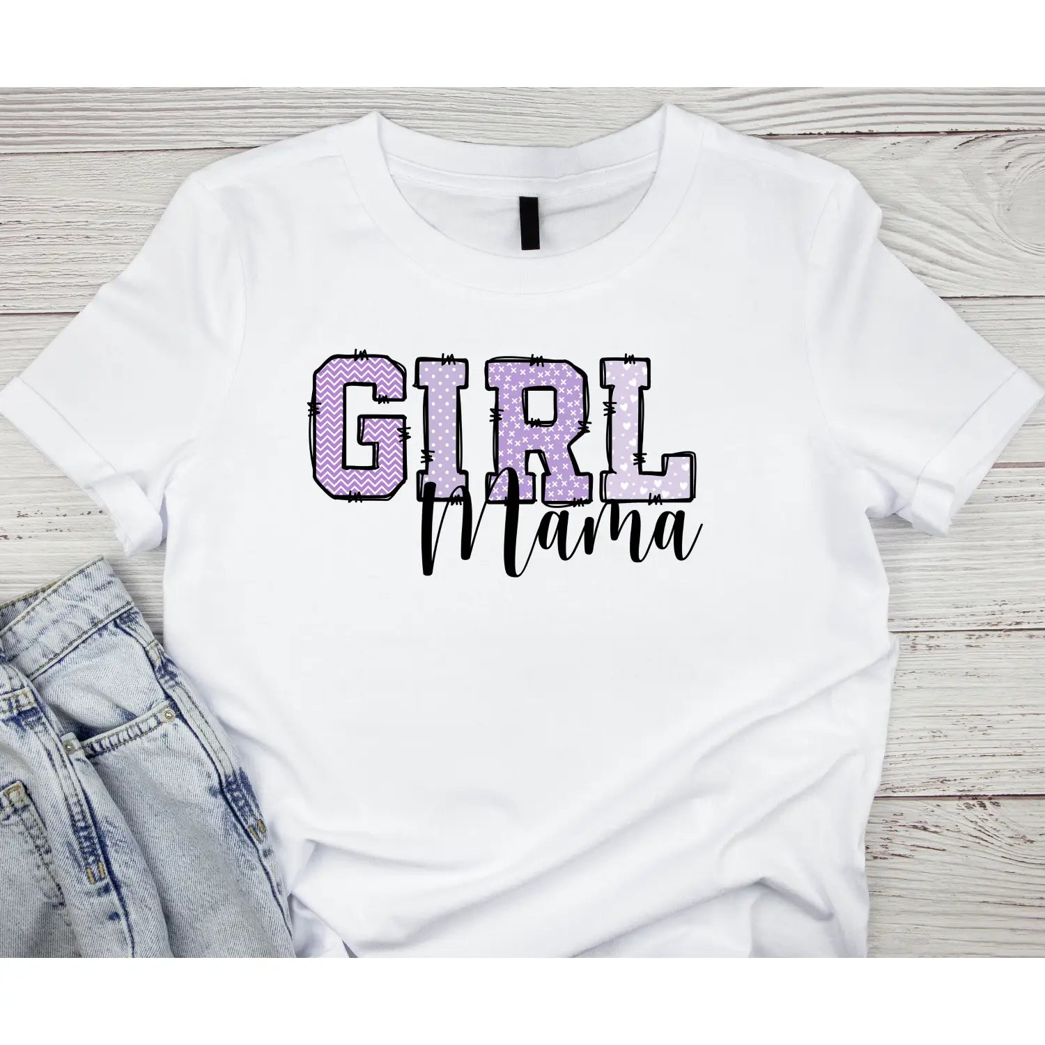 Girl mama women’s tee lilac cute mommy graphic t-shirt proud mom shirt gift matching family idea baby shower outfit