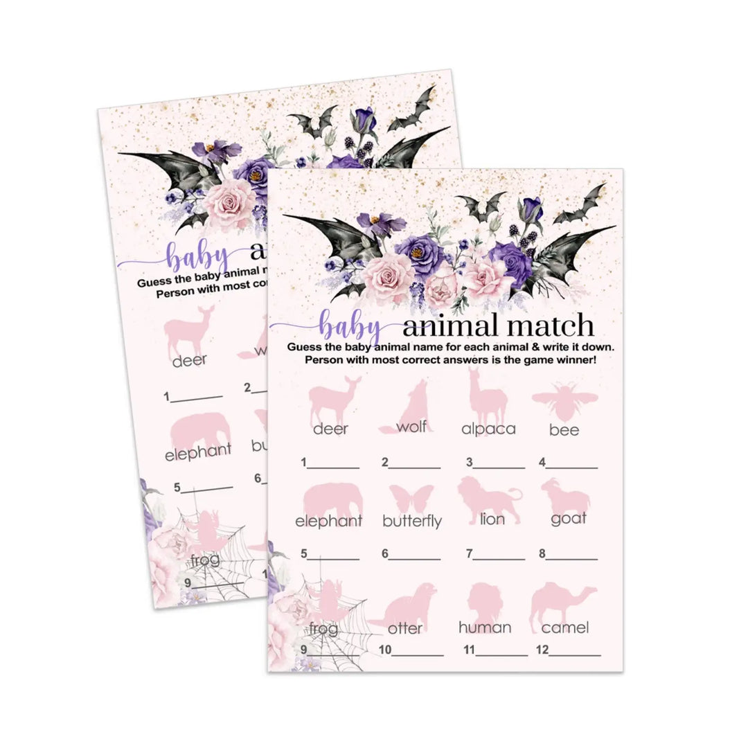 Gothic baby shower animal matching game - printable halloween theme - party games