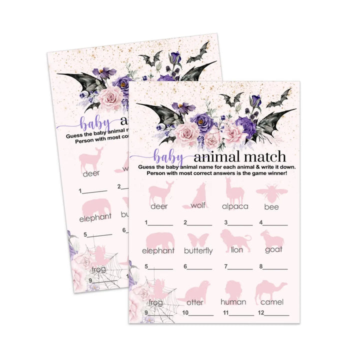 Gothic baby shower animal matching game - printable halloween theme - party games