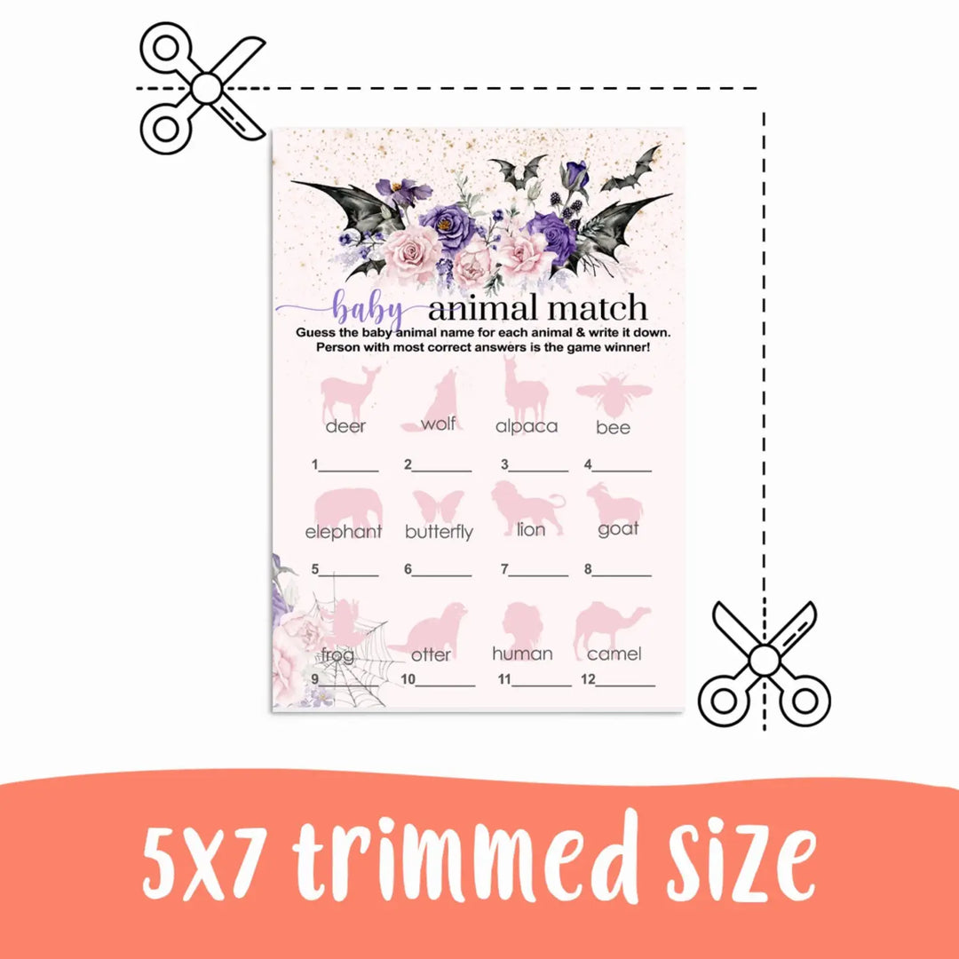 Gothic baby shower animal matching game - printable halloween theme - party games