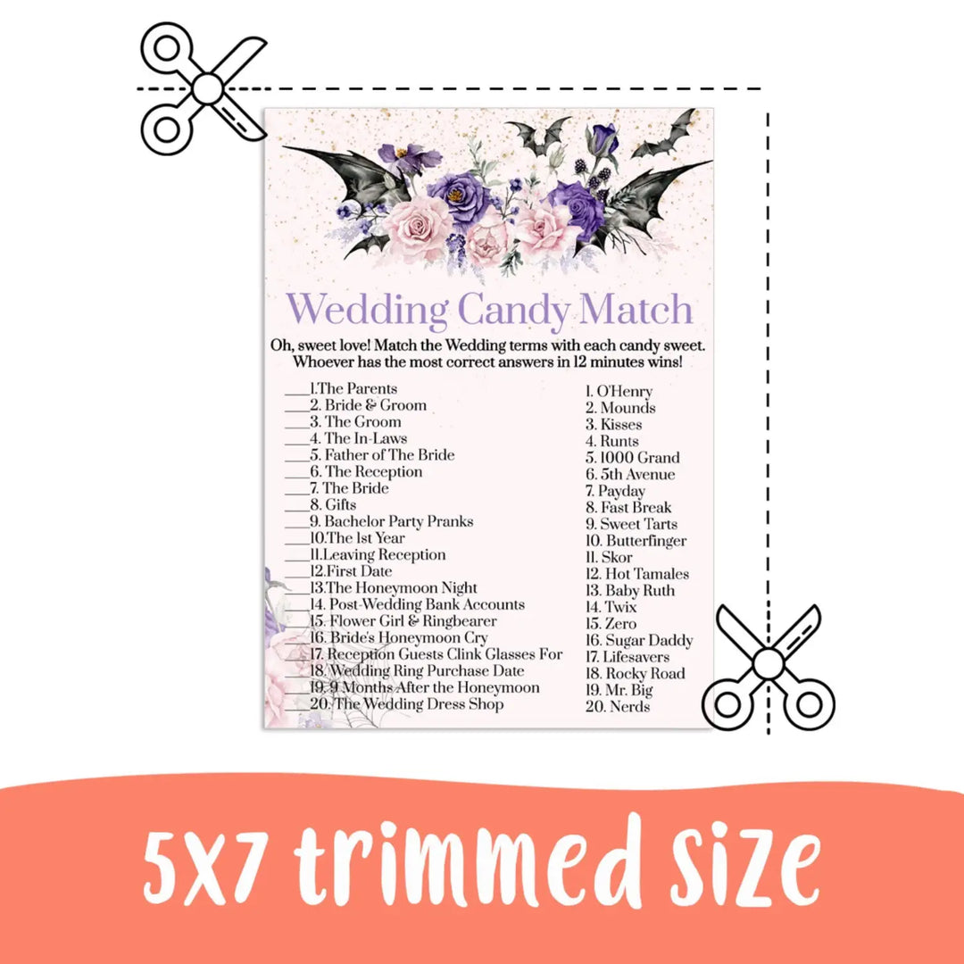 Gothic bridal shower match the candies game printable halloween download - party games