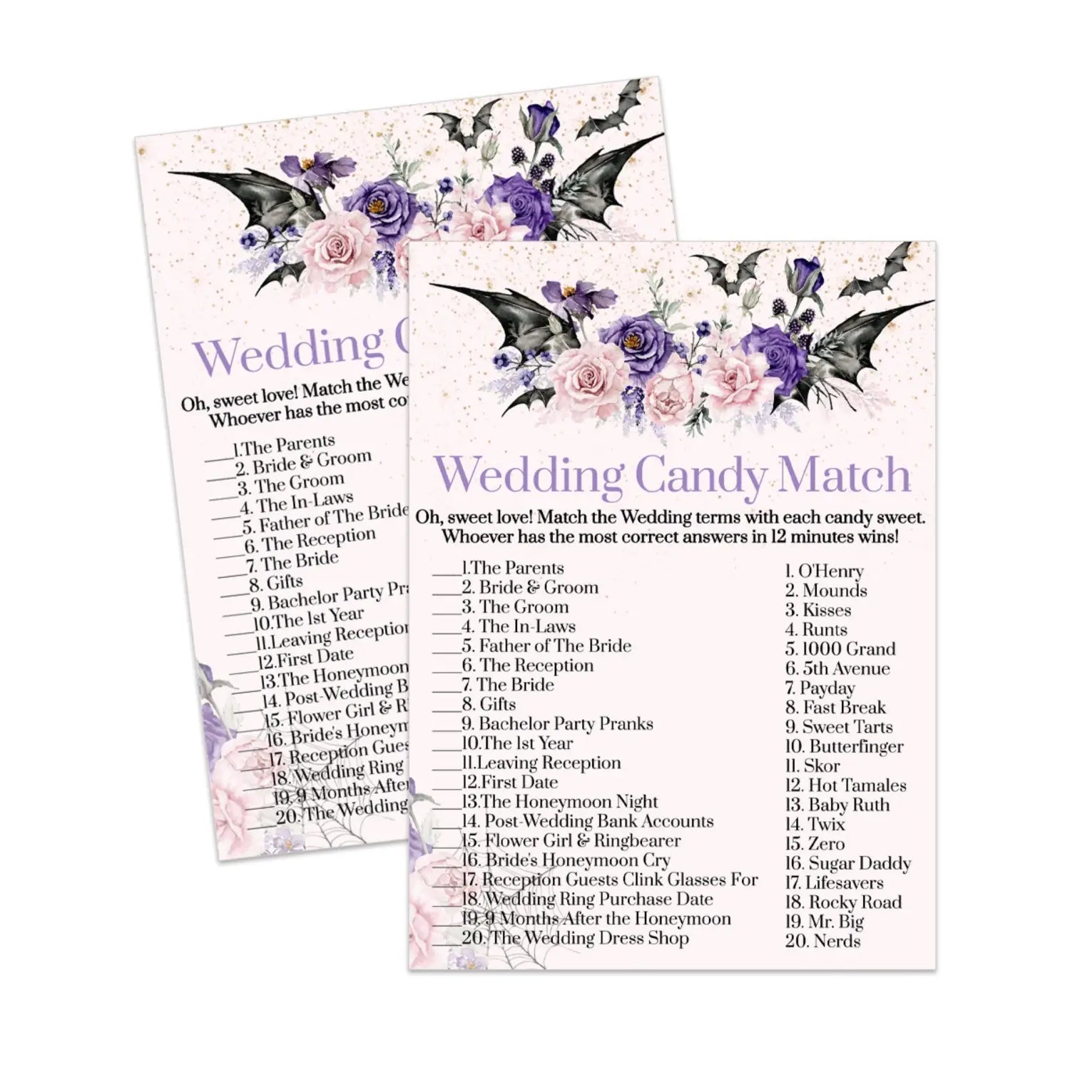 Gothic bridal shower match the candies game printable halloween download - party games