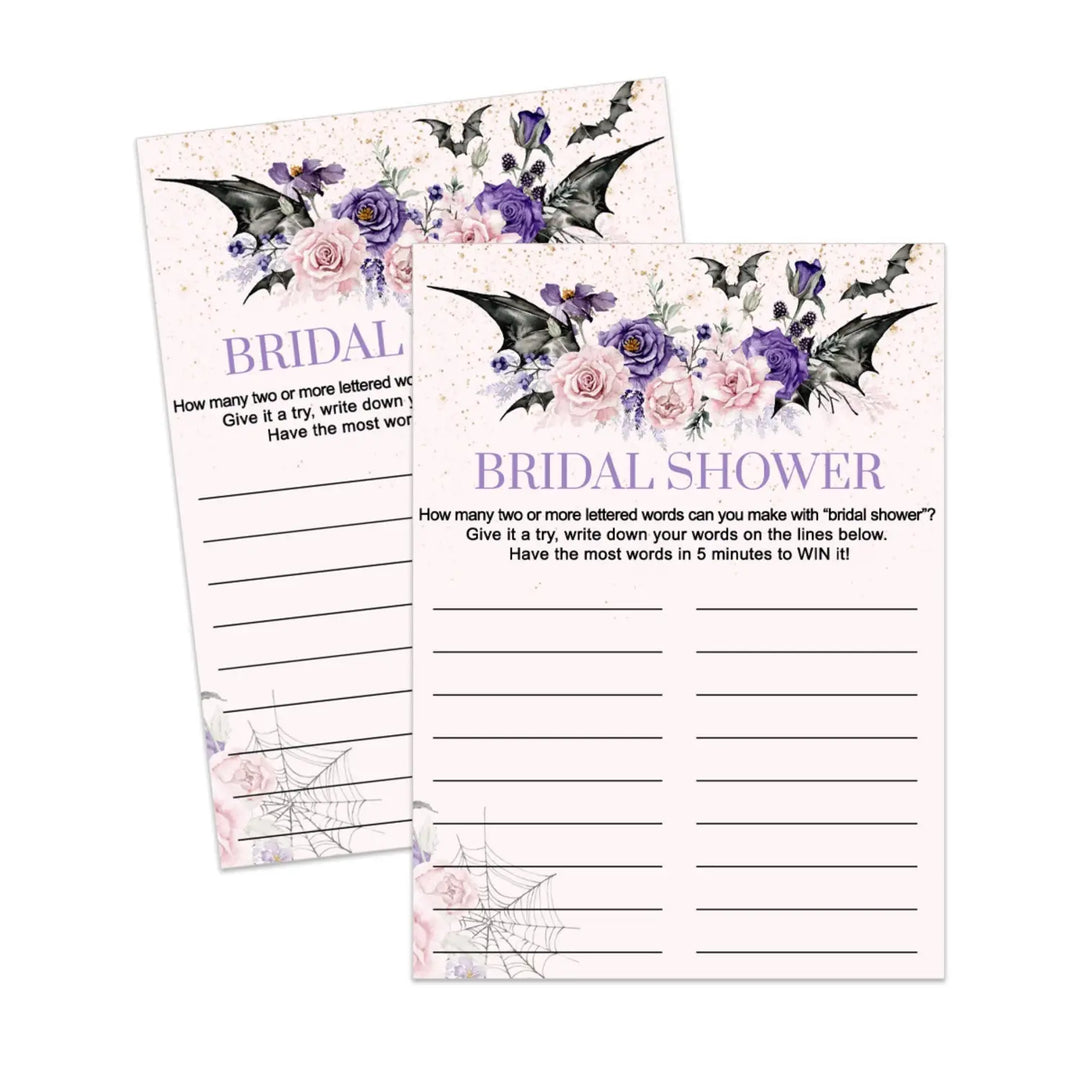 Gothic bridal shower name game race - wedding fun printable pdf - halloween spooky floral pink - party games
