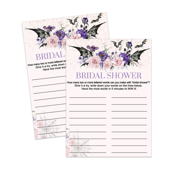 Gothic bridal shower name game race - wedding fun printable pdf - halloween spooky floral pink - party games