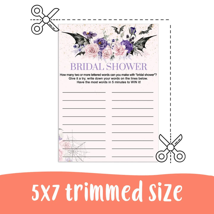 Gothic bridal shower name game race - wedding fun printable pdf - halloween spooky floral pink - party games