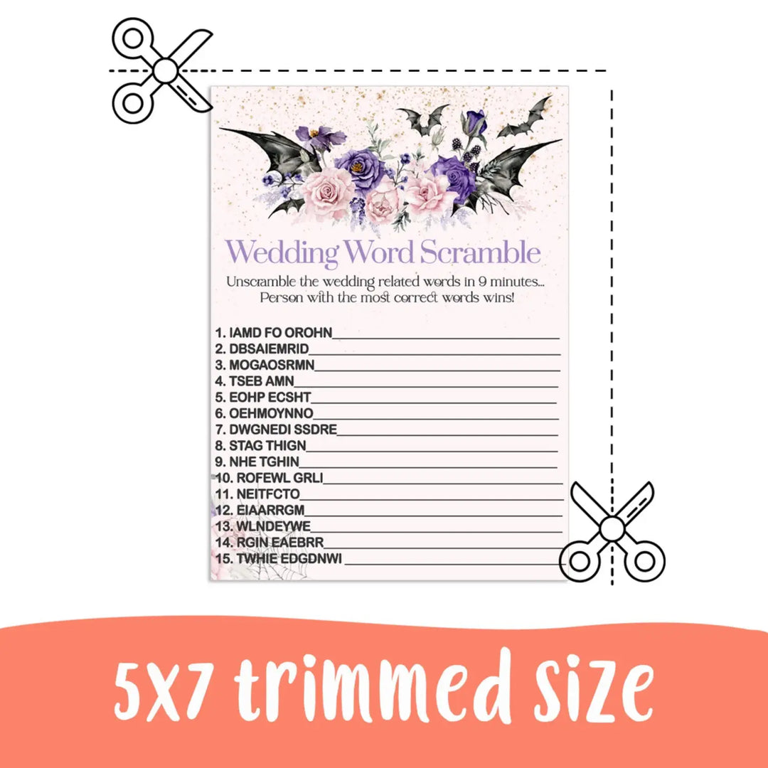 Gothic bridal shower word scramble game printable halloween wedding diy - party games