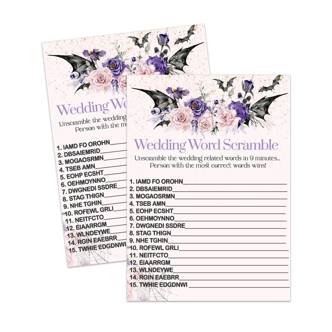 Gothic bridal shower word scramble game printable halloween wedding diy - party games