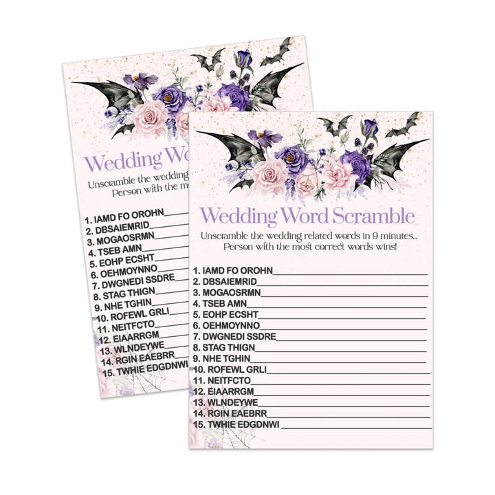 Gothic bridal shower word scramble game printable halloween wedding diy - party games