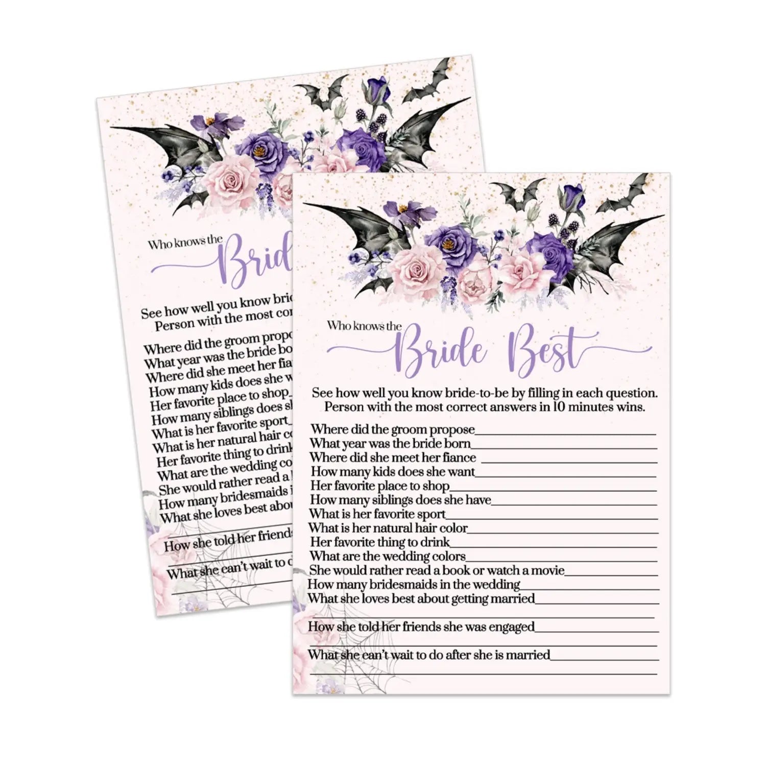 Gothic bride best bridal shower game instant download halloween printable - party games