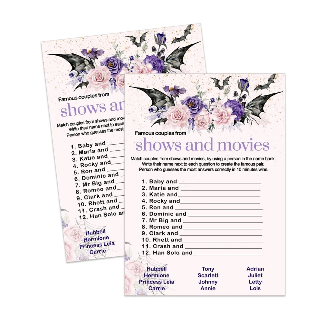 Gothic famous movie couples game printable download halloween all occasions - party games