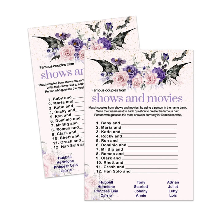 Gothic famous movie couples game printable download halloween all occasions - party games