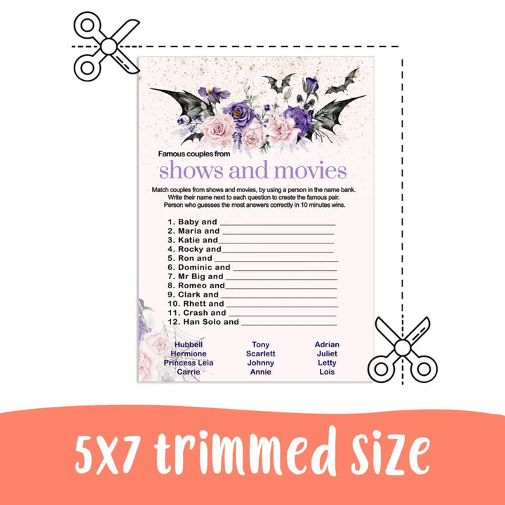 Gothic famous movie couples game printable download halloween all occasions - party games
