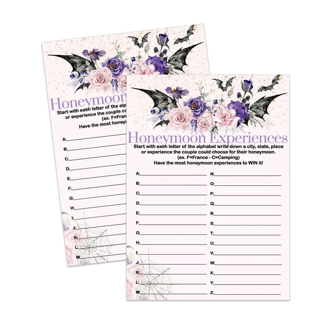Gothic honeymoon experience bridal shower game printable download halloween - party games