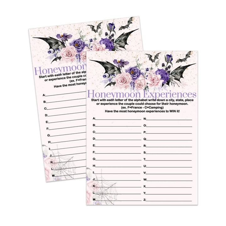 Gothic honeymoon experience bridal shower game printable download halloween - party games