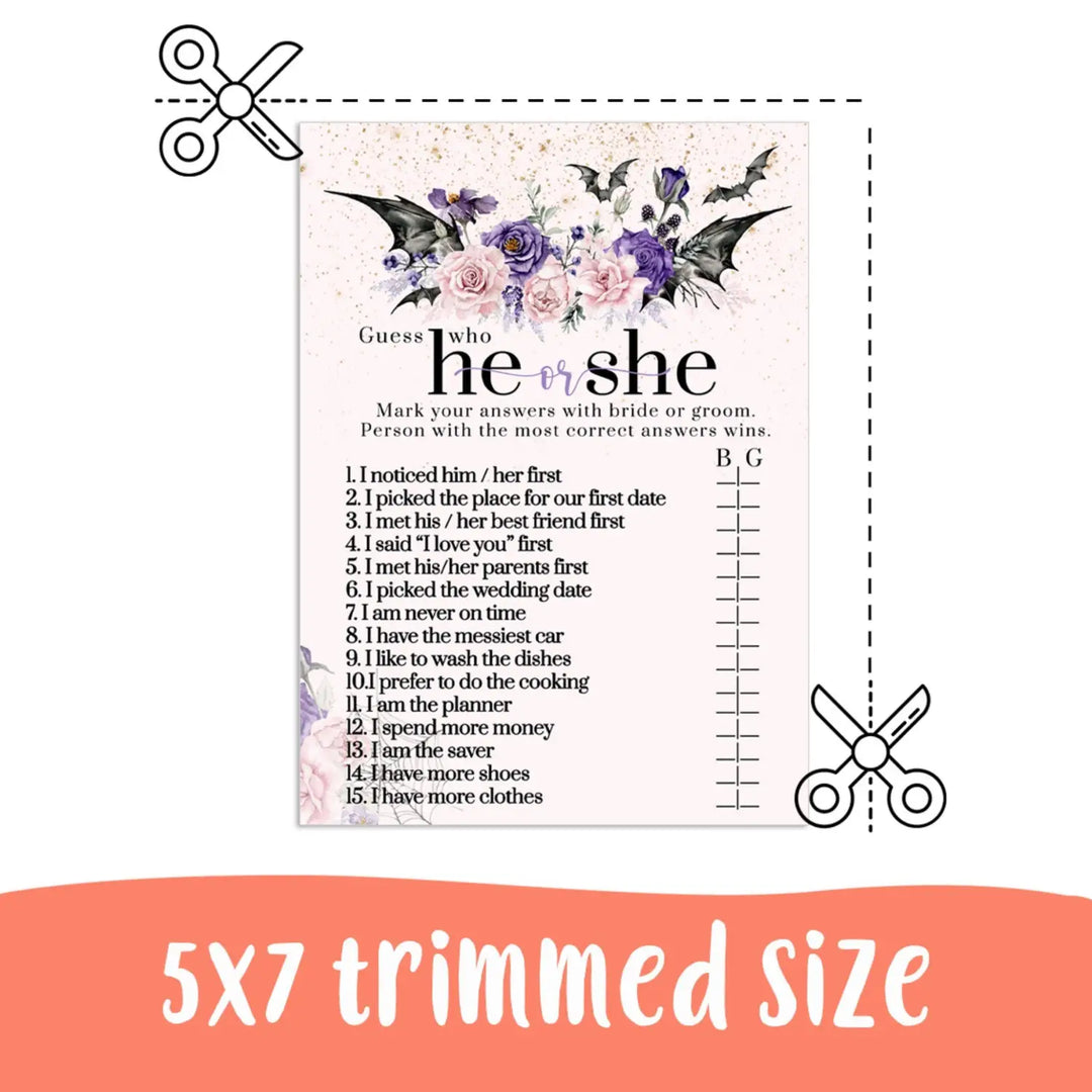 Gothic he or she said bridal shower game printable download halloween floral pink - party games