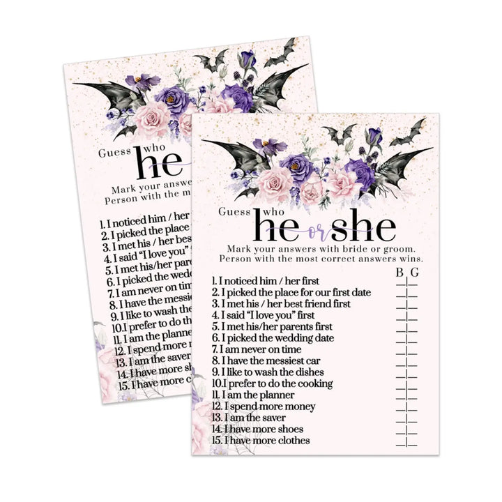 Gothic he or she said bridal shower game printable download halloween floral pink - party games