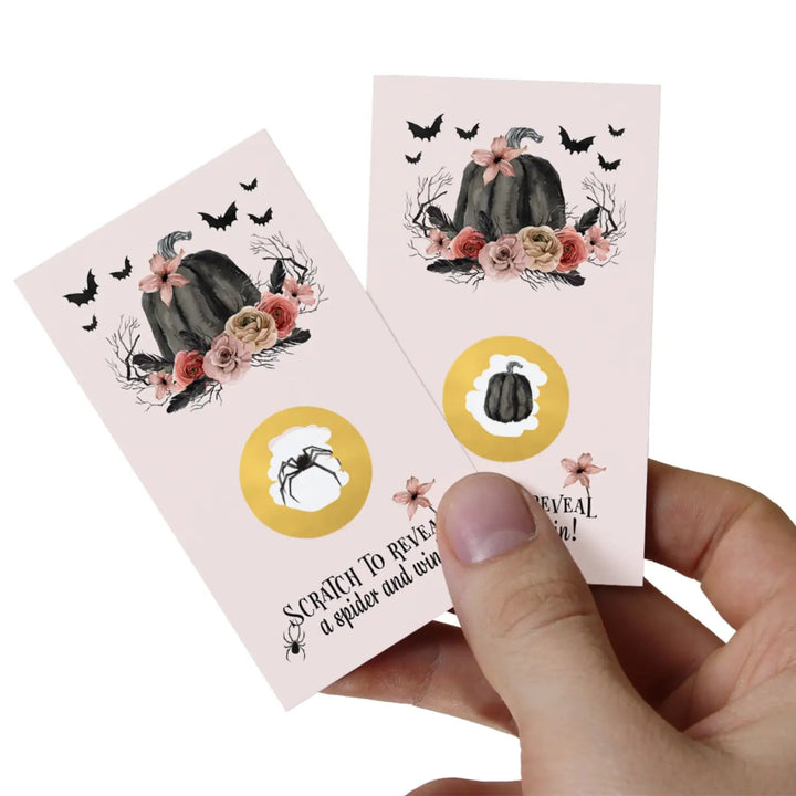 Gothic scratch-off game cards for spooky baby shower wedding engagement - 30 pack pink & black - party games