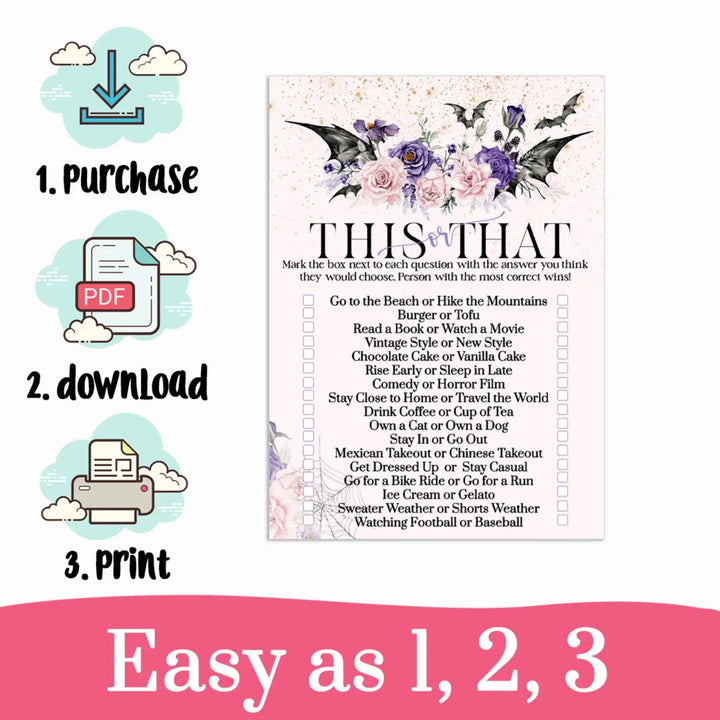 Gothic would she rather bridal shower game printable - halloween this or that - party games