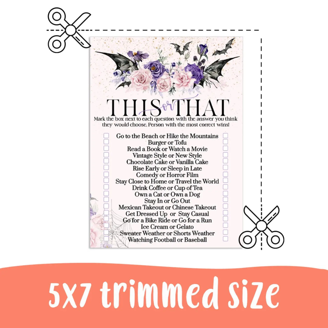 Gothic would she rather bridal shower game printable - halloween this or that - party games
