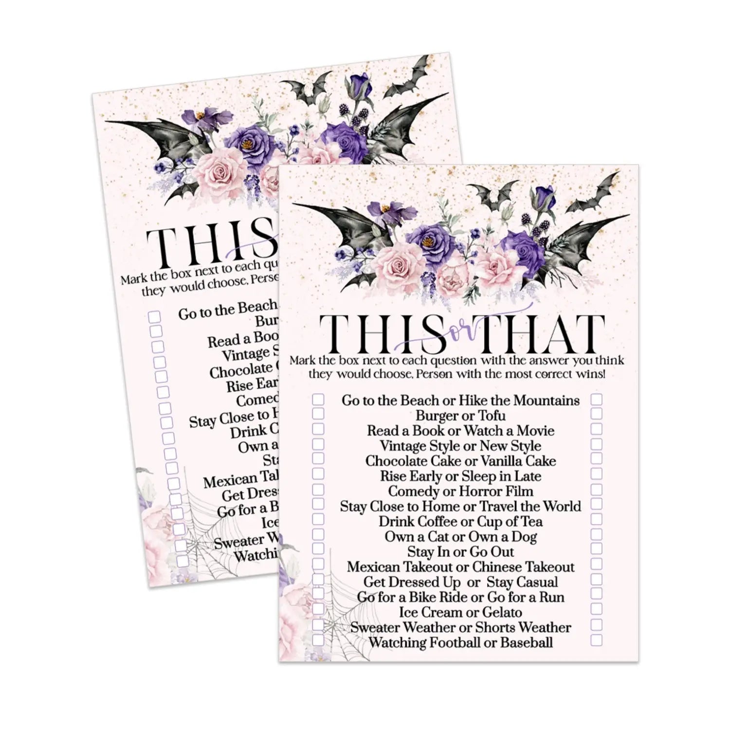 Gothic would she rather bridal shower game printable - halloween this or that - party games