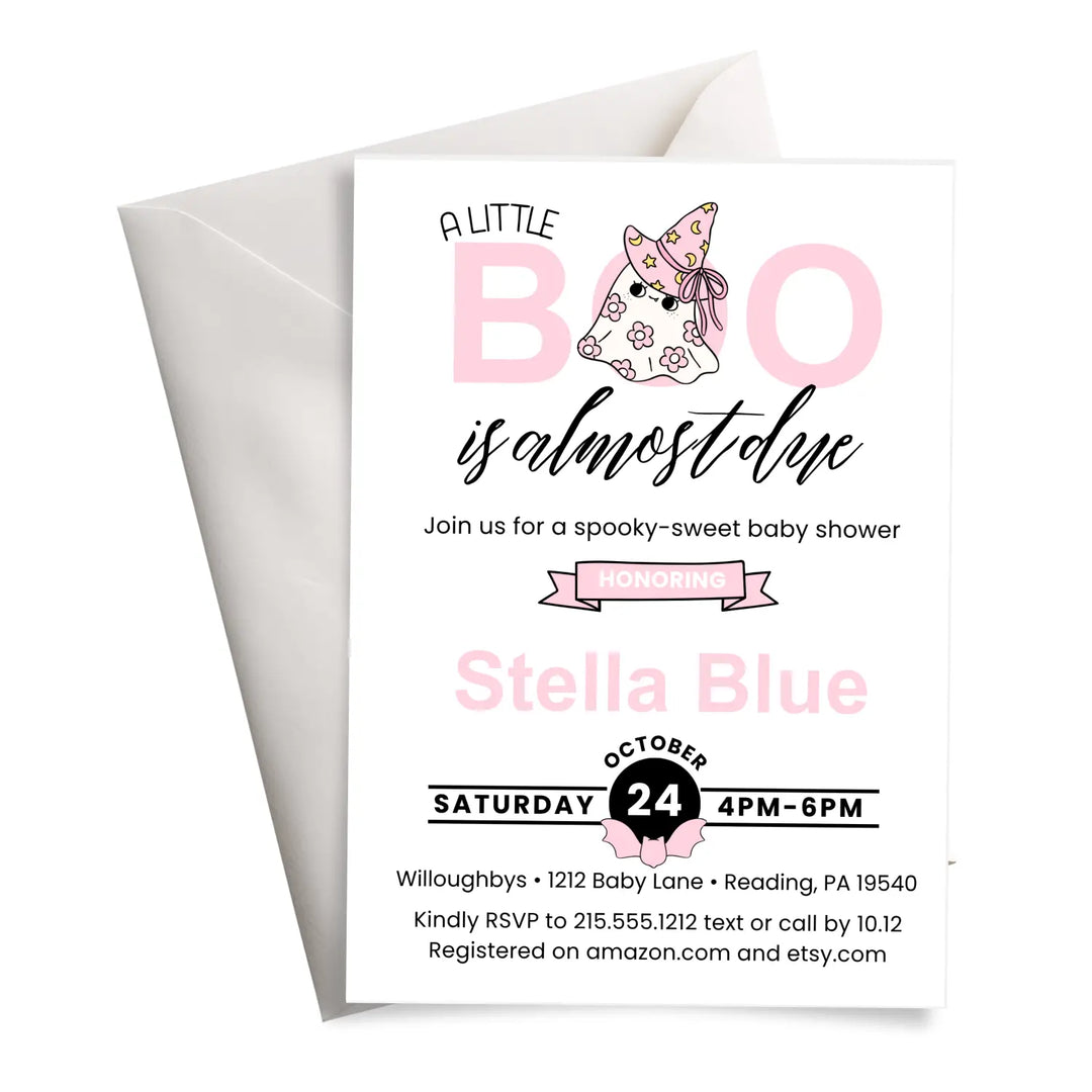 Halloween baby shower invitations little boo is due theme printable & printed options